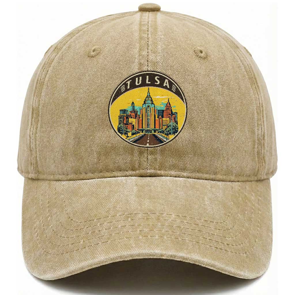 Vintage Tulsa Oklahoma Cityscape Pride Washed Cotton Baseball Cap TS12 Print Your Wear