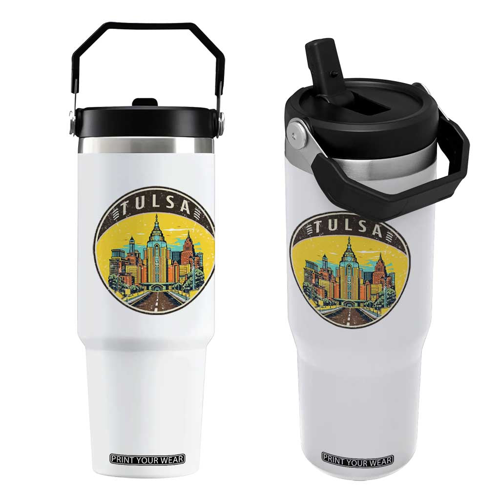Vintage Tulsa Oklahoma Cityscape Pride Flip Straw Tumbler TS12 One Size: 30 oz White Print Your Wear