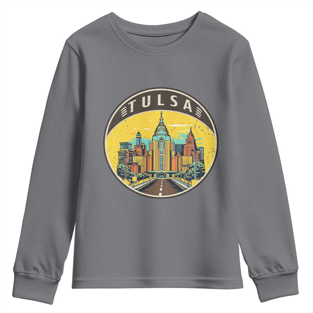 Vintage Tulsa Oklahoma Cityscape Pride Youth Sweatshirt TS12 Charcoal Print Your Wear