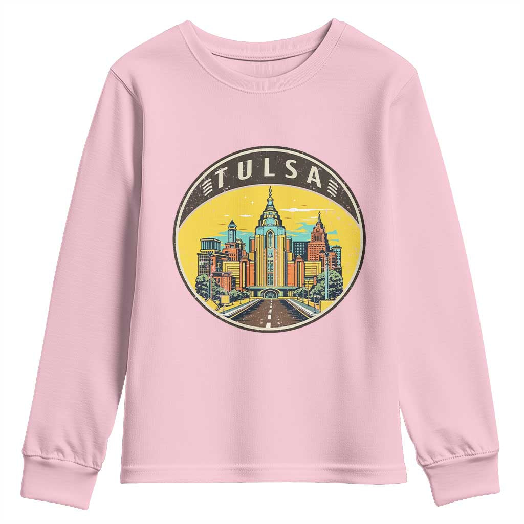 Vintage Tulsa Oklahoma Cityscape Pride Youth Sweatshirt TS12 Light Pink Print Your Wear