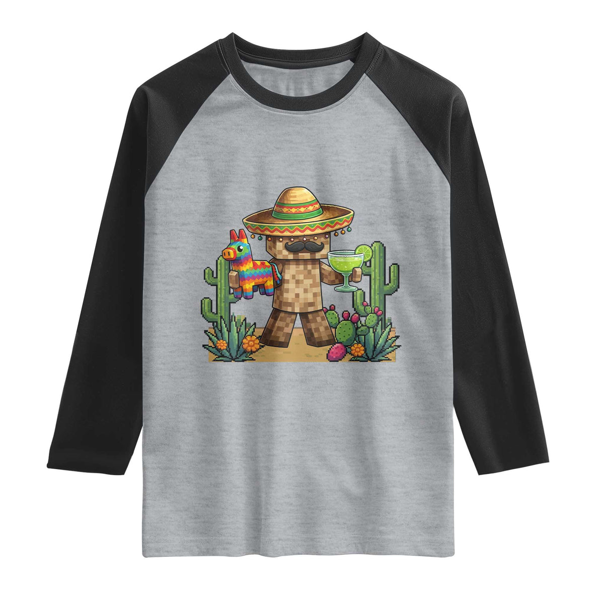 Cinco De Mayo Mexican Gamer Raglan Shirt Video Game Fiesta Gift TS12 Heather Gray Black Print Your Wear