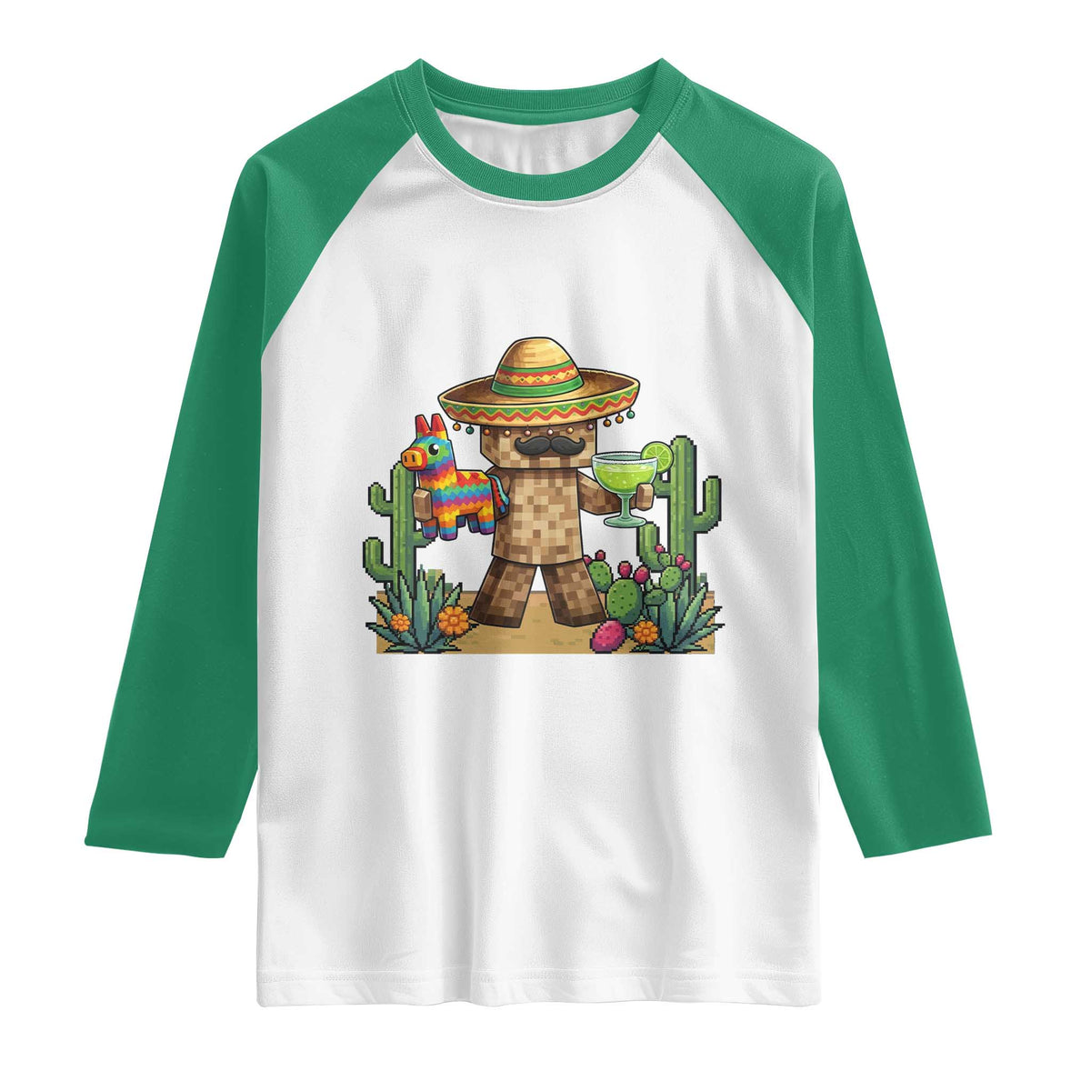 Cinco De Mayo Mexican Gamer Raglan Shirt Video Game Fiesta Gift TS12 White Kelly Green Print Your Wear