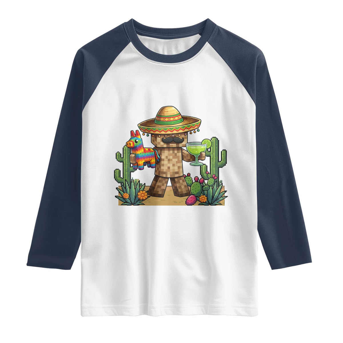 Cinco De Mayo Mexican Gamer Raglan Shirt Video Game Fiesta Gift TS12 White Navy Print Your Wear