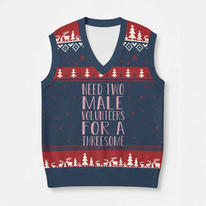 Dirty Joke Gag Gift V-Neck Knit Sweater Vest Need Two Male Volunteers For A Threesome TS12 Navy Red Print Your Wear