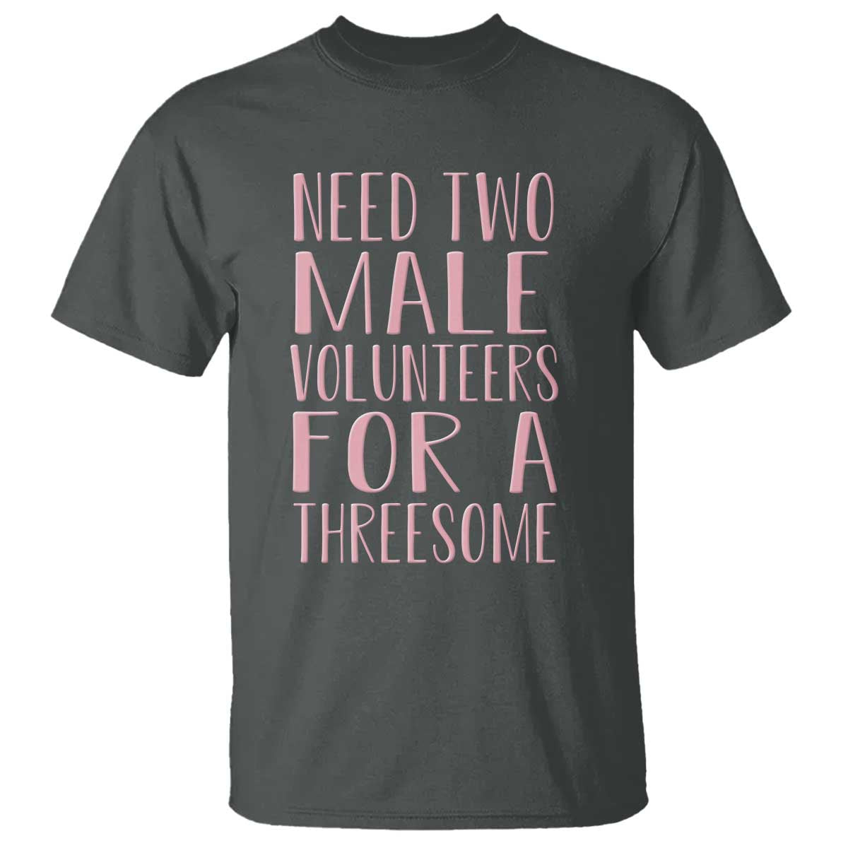 Dirty Joke Gag Gift T Shirt Need Two Male Volunteers For A Threesome TS12 Dark Heather Print Your Wear