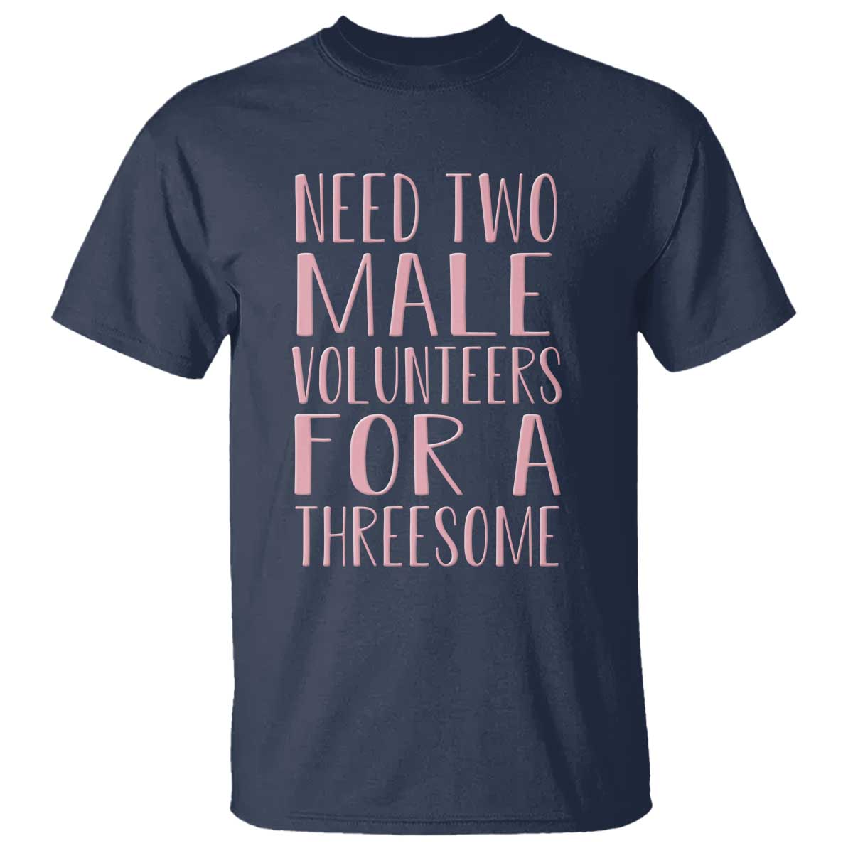 Dirty Joke Gag Gift T Shirt Need Two Male Volunteers For A Threesome TS12 Navy Print Your Wear