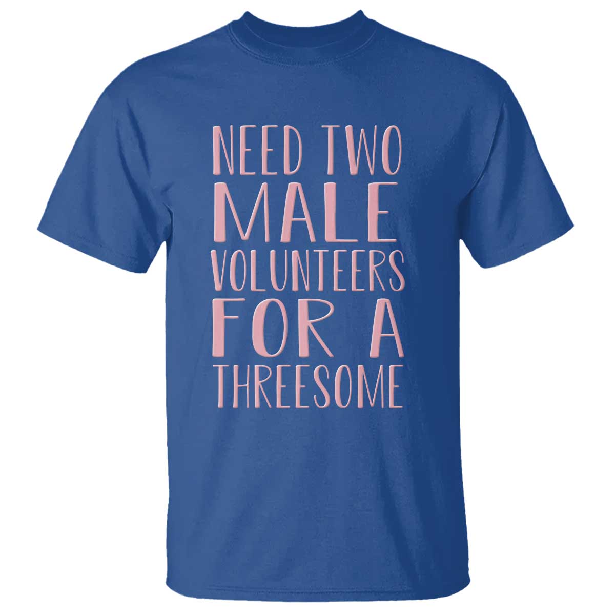 Dirty Joke Gag Gift T Shirt Need Two Male Volunteers For A Threesome TS12 Royal Blue Print Your Wear