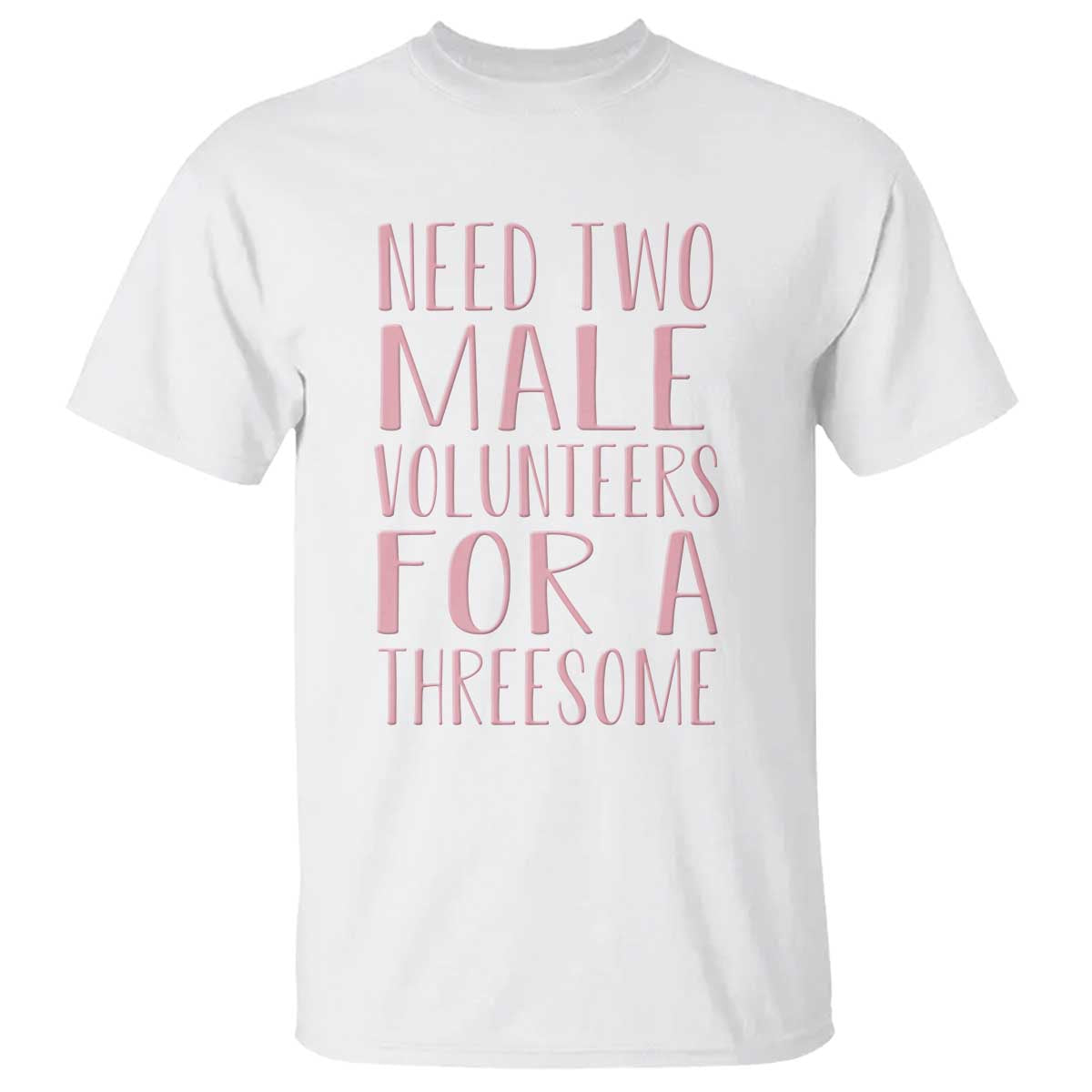 Dirty Joke Gag Gift T Shirt Need Two Male Volunteers For A Threesome TS12 White Print Your Wear