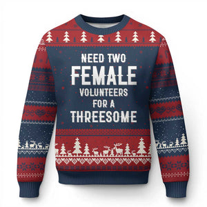 Funny Adult Humor Ugly Christmas Sweater Need Two Female Volunteers For A Threesome TS12 Navy Red Print Your Wear