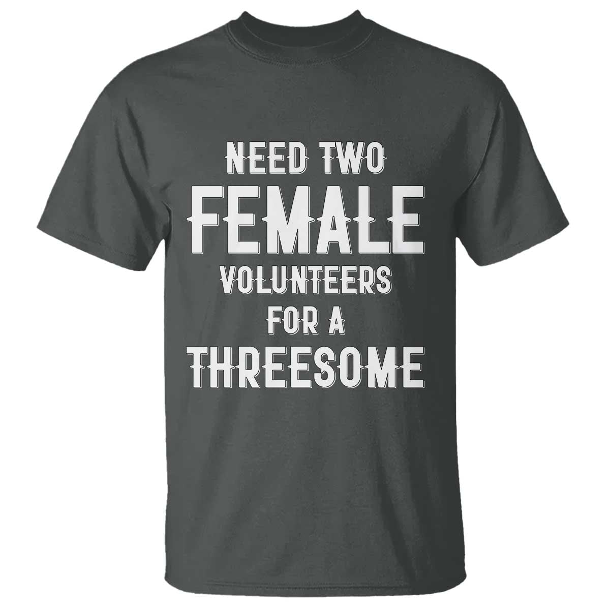Funny Adult Humor T Shirt Need Two Female Volunteers For A Threesome TS12 Dark Heather Print Your Wear