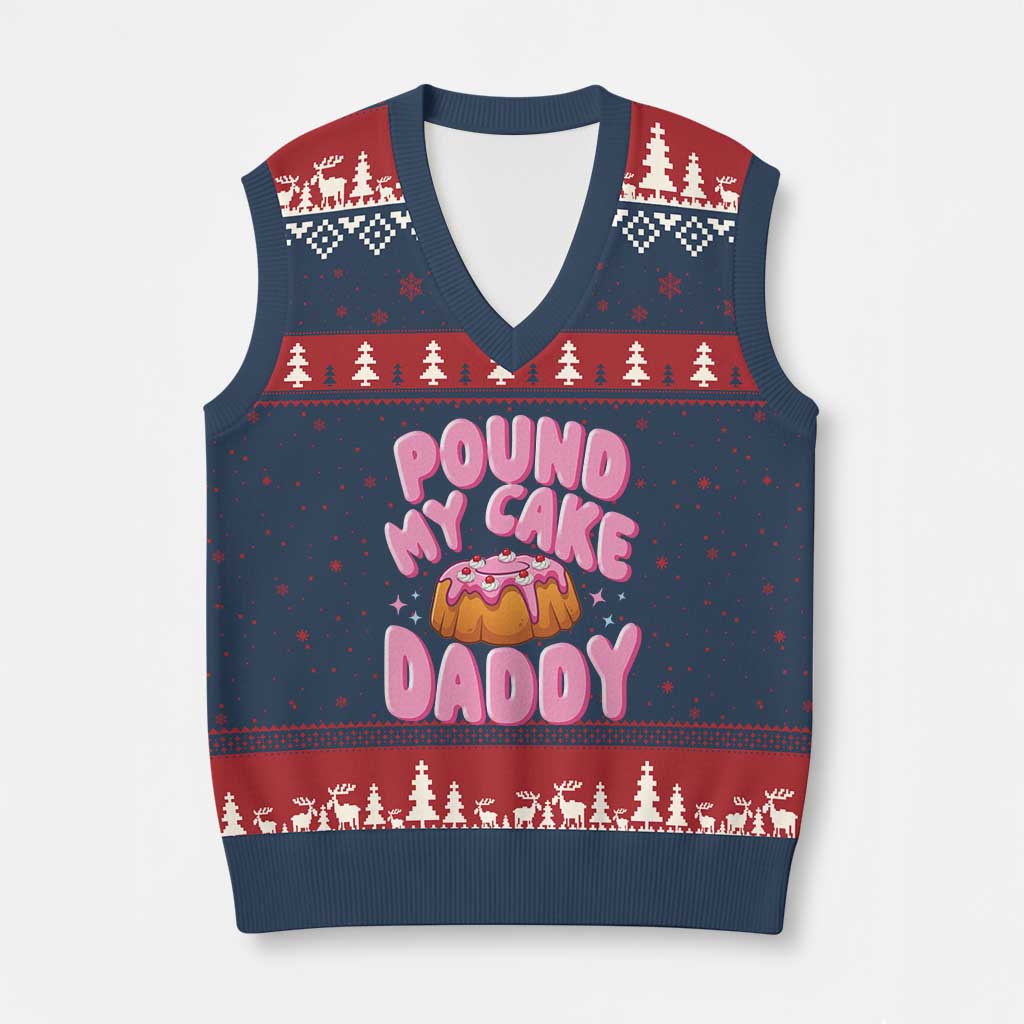 Funny Adult Humor V-Neck Knit Sweater Vest Pound My Cake Daddy TS12 Navy Red Print Your Wear