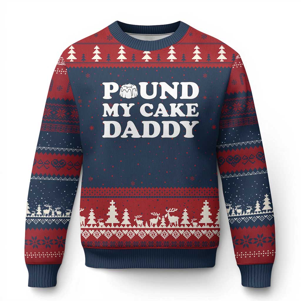 Funny Baking Pun Adult Humor Ugly Christmas Sweater Pound My Cake Daddy TS12 Navy Red Print Your Wear