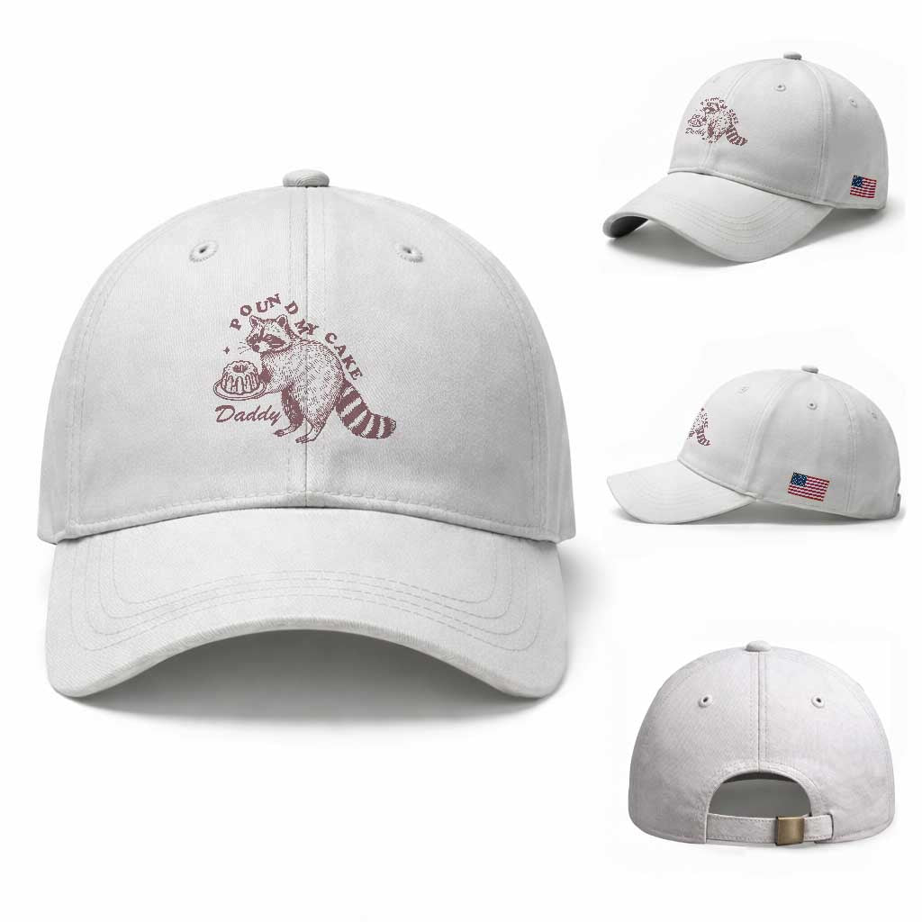 Funny Raccoon Adult Humor Gag Gift Baseball Cap Pound My Cake Daddy TS12 Baseball Cap Universal Fit White Print Your Wear