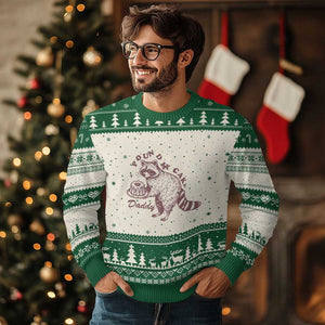 Funny Raccoon Adult Humor Gag Gift Ugly Christmas Sweater Pound My Cake Daddy TS12 Beige Green Print Your Wear