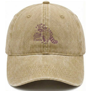 Funny Raccoon Adult Humor Gag Gift Washed Cotton Baseball Cap Pound My Cake Daddy TS12 Print Your Wear