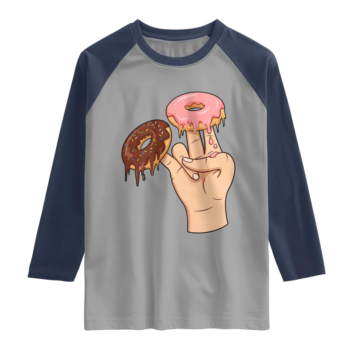 2 In The Pink 1 In The Stink Raglan Shirt Funny Donut Adult Humor TS12 Sport Gray Navy Print Your Wear