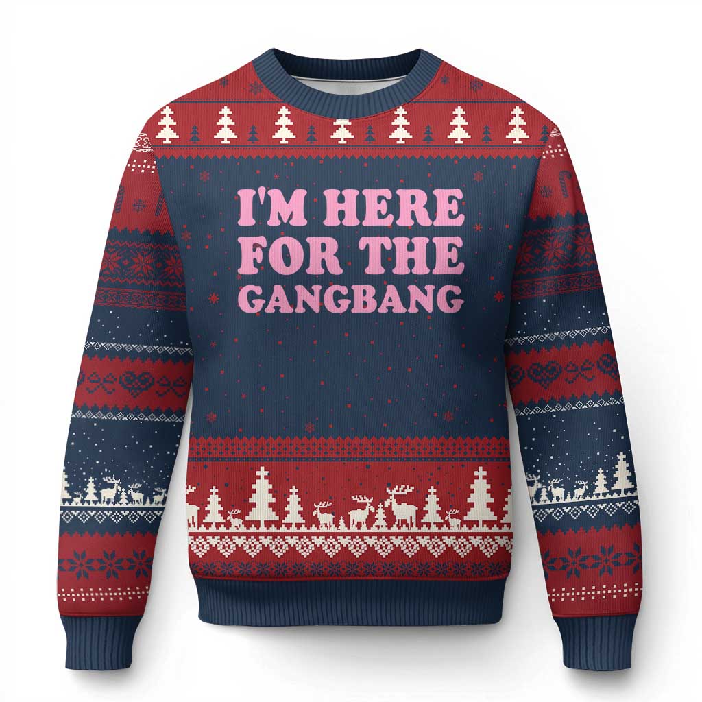 Funny Inappropriate Sex Humor Joke Ugly Christmas Sweater I Am Here For The Gangb*ng TS12 Navy Red Print Your Wear