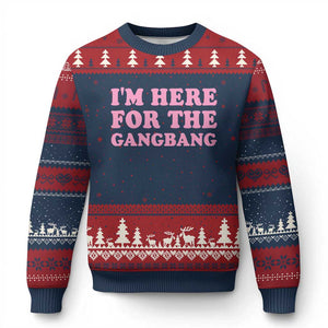 Funny Inappropriate Sex Humor Joke Ugly Christmas Sweater I Am Here For The Gangb*ng TS12 Navy Red Print Your Wear