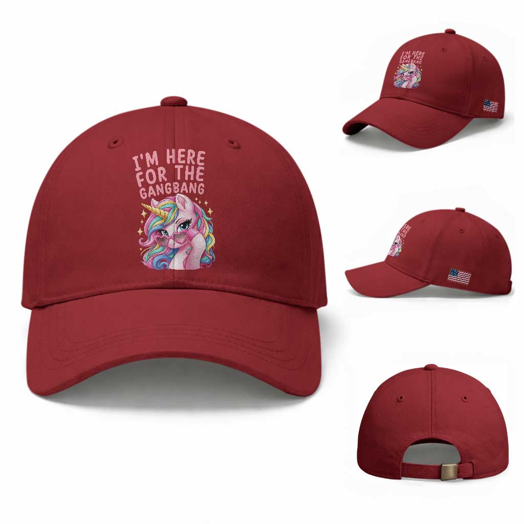 Funny Adult Humor Baseball Cap I Am Here For The Gangb*ng TS12 Baseball Cap Universal Fit Cherry Red Print Your Wear