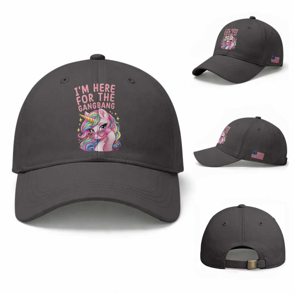 Funny Adult Humor Baseball Cap I Am Here For The Gangb*ng TS12 Baseball Cap Universal Fit Dark Gray Print Your Wear