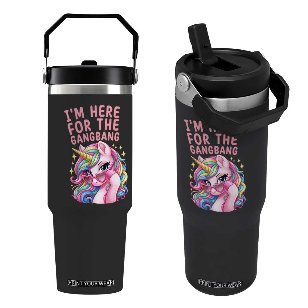 Funny Adult Humor Flip Straw Tumbler I Am Here For The Gangb*ng TS12 One Size: 30 oz Black Print Your Wear