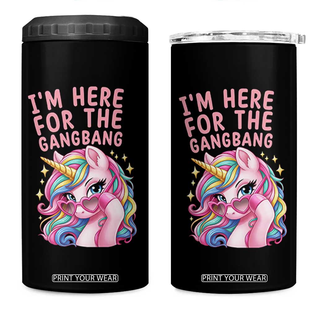 Funny Adult Humor 4 in 1 Can Cooler Tumbler I Am Here For The Gangb*ng TS12 One Size: 16 oz Black Print Your Wear