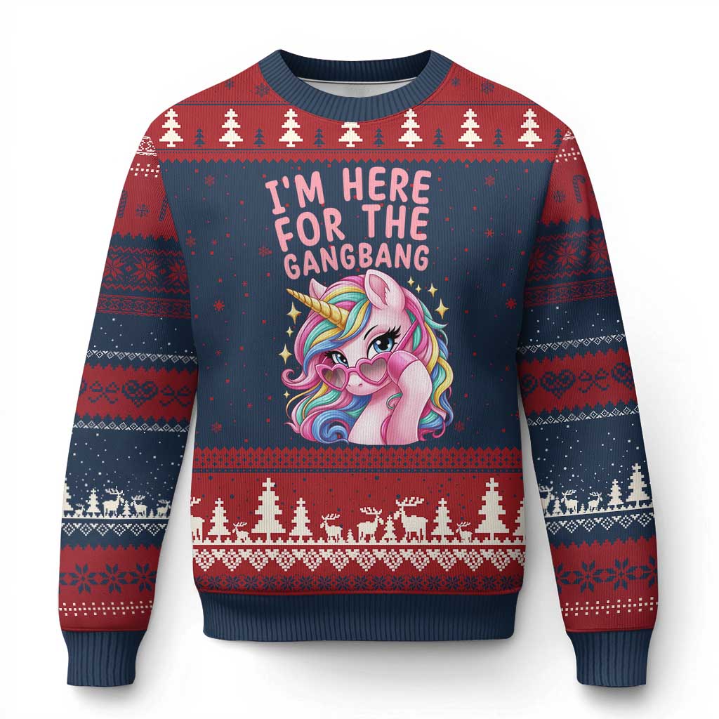 Funny Adult Humor Ugly Christmas Sweater I Am Here For The Gangb*ng TS12 Navy Red Print Your Wear