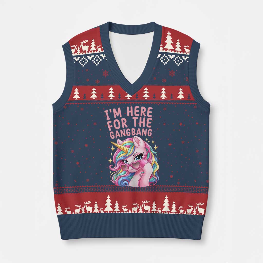 Funny Adult Humor V-Neck Knit Sweater Vest I Am Here For The Gangb*ng TS12 Navy Red Print Your Wear