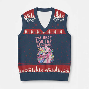 Funny Adult Humor V-Neck Knit Sweater Vest I Am Here For The Gangb*ng TS12 Navy Red Print Your Wear