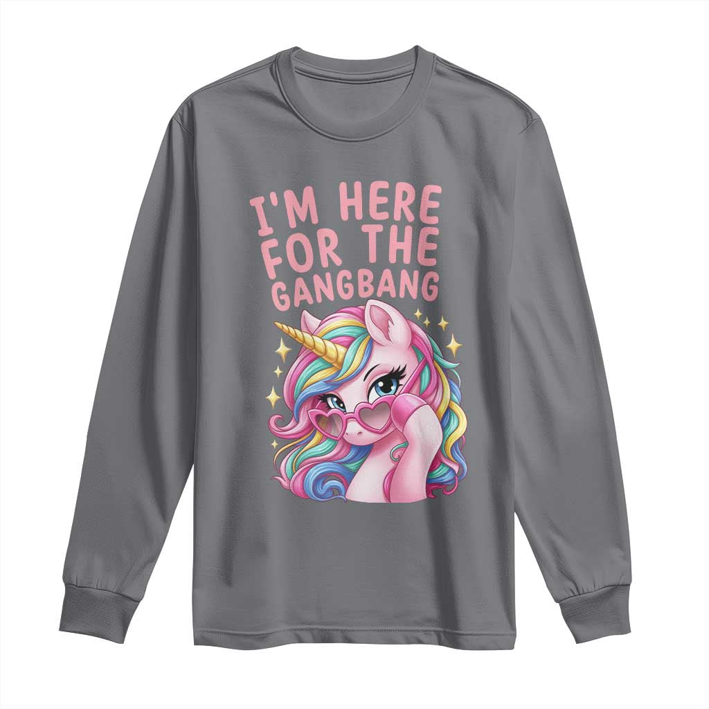 Funny Adult Humor Long Sleeve Shirt I Am Here For The Gangb*ng TS12 Charcoal Print Your Wear