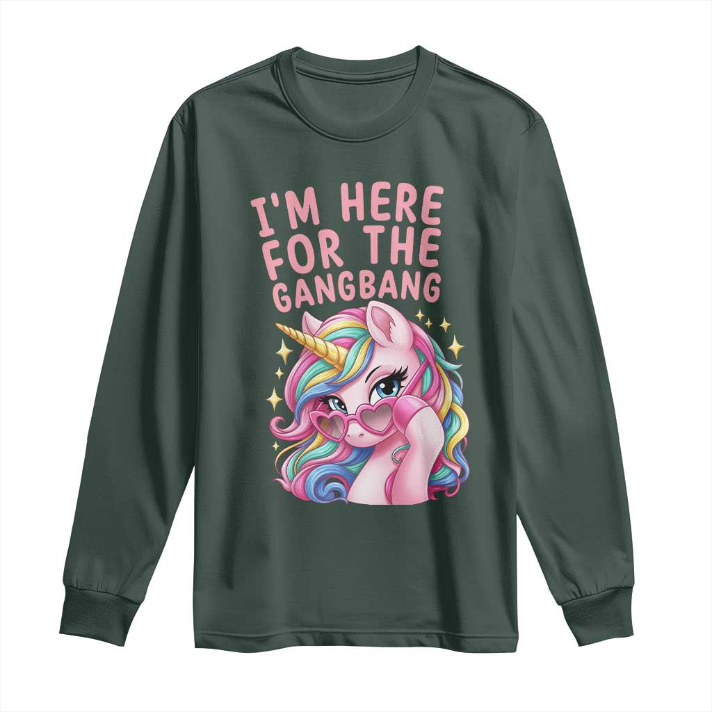Funny Adult Humor Long Sleeve Shirt I Am Here For The Gangb*ng TS12 Dark Forest Green Print Your Wear