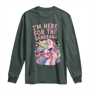 Funny Adult Humor Long Sleeve Shirt I Am Here For The Gangb*ng TS12 Dark Forest Green Print Your Wear