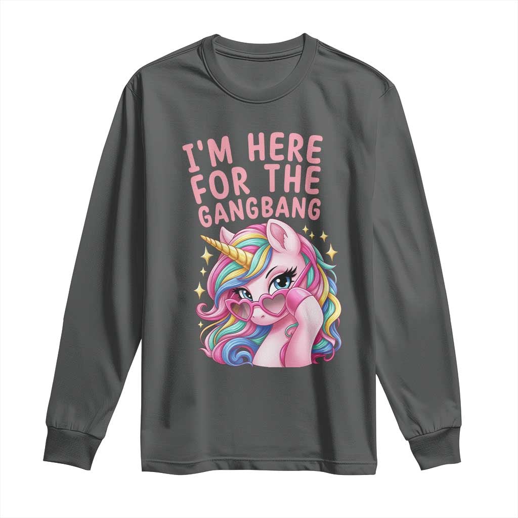 Funny Adult Humor Long Sleeve Shirt I Am Here For The Gangb*ng TS12 Dark Heather Print Your Wear