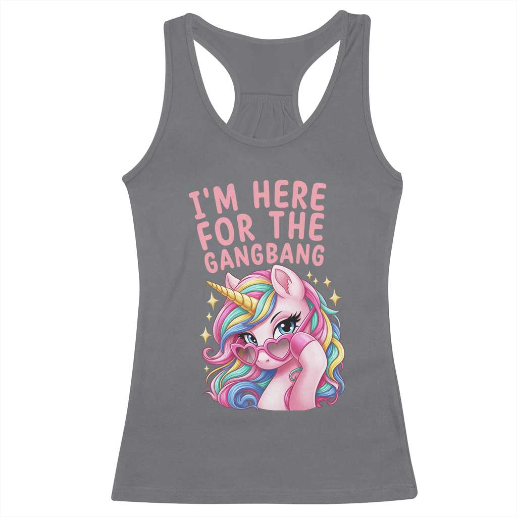 Funny Adult Humor Racerback Tank Top I Am Here For The Gangb*ng TS12 Charcoal Print Your Wear