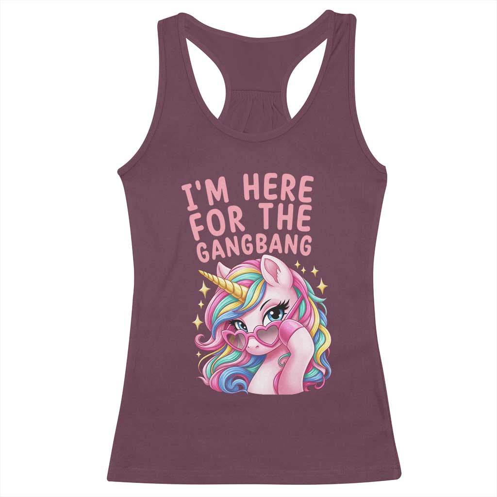 Funny Adult Humor Racerback Tank Top I Am Here For The Gangb*ng TS12 Maroon Print Your Wear