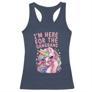 Funny Adult Humor Racerback Tank Top I Am Here For The Gangb*ng TS12 Navy Print Your Wear