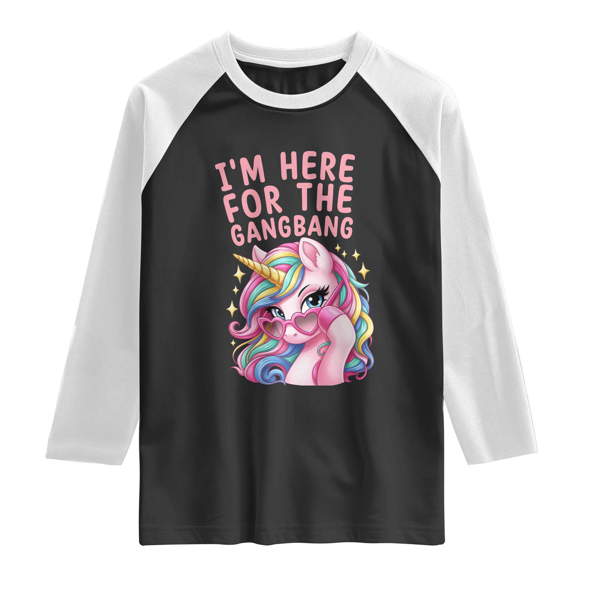 Funny Adult Humor Raglan Shirt I Am Here For The Gangb*ng TS12 Black White Print Your Wear