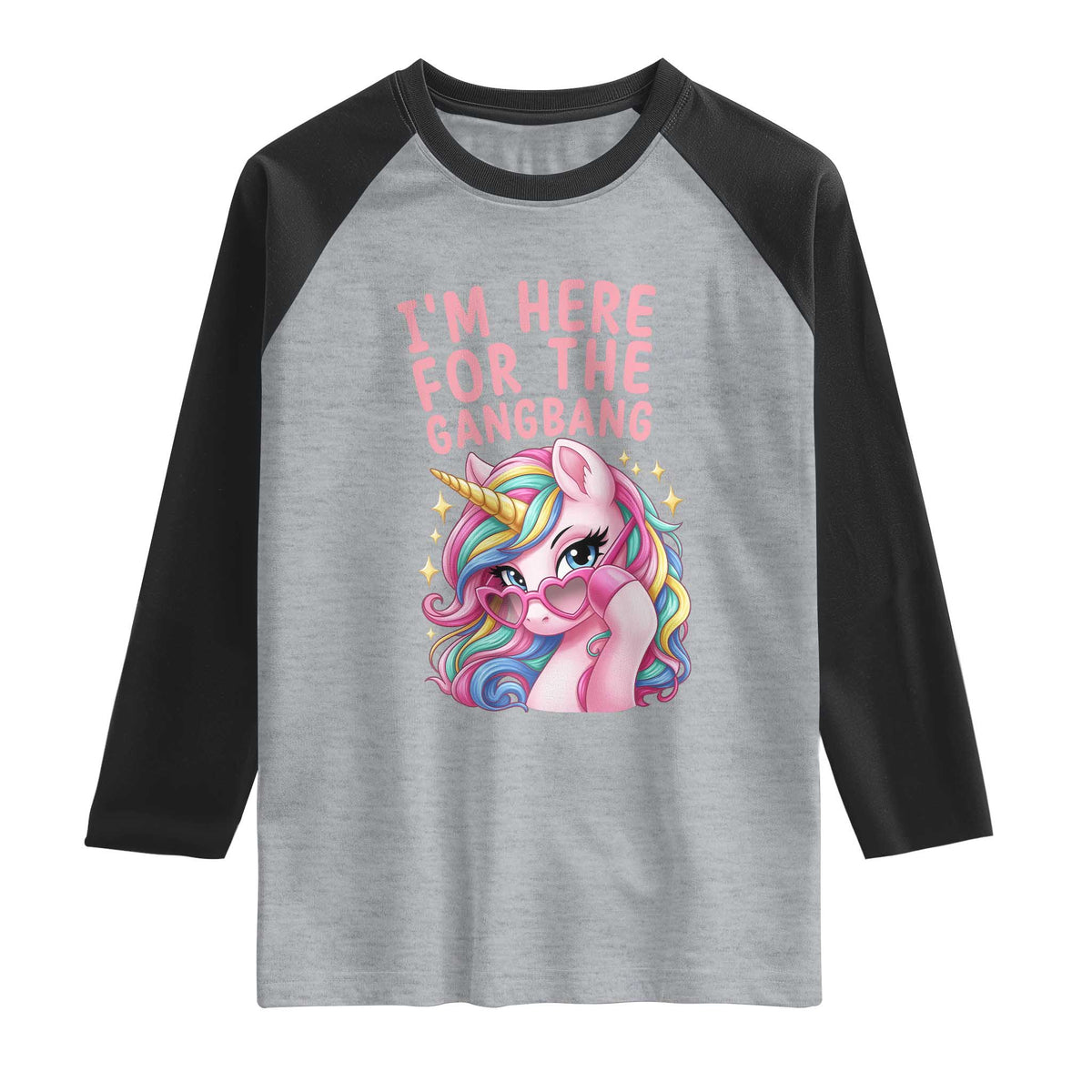 Funny Adult Humor Raglan Shirt I Am Here For The Gangb*ng TS12 Heather Gray Black Print Your Wear