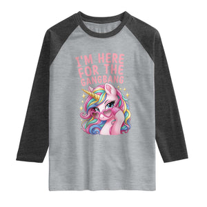 Funny Adult Humor Raglan Shirt I Am Here For The Gangb*ng TS12 Heather Gray Heather Charcoal Print Your Wear