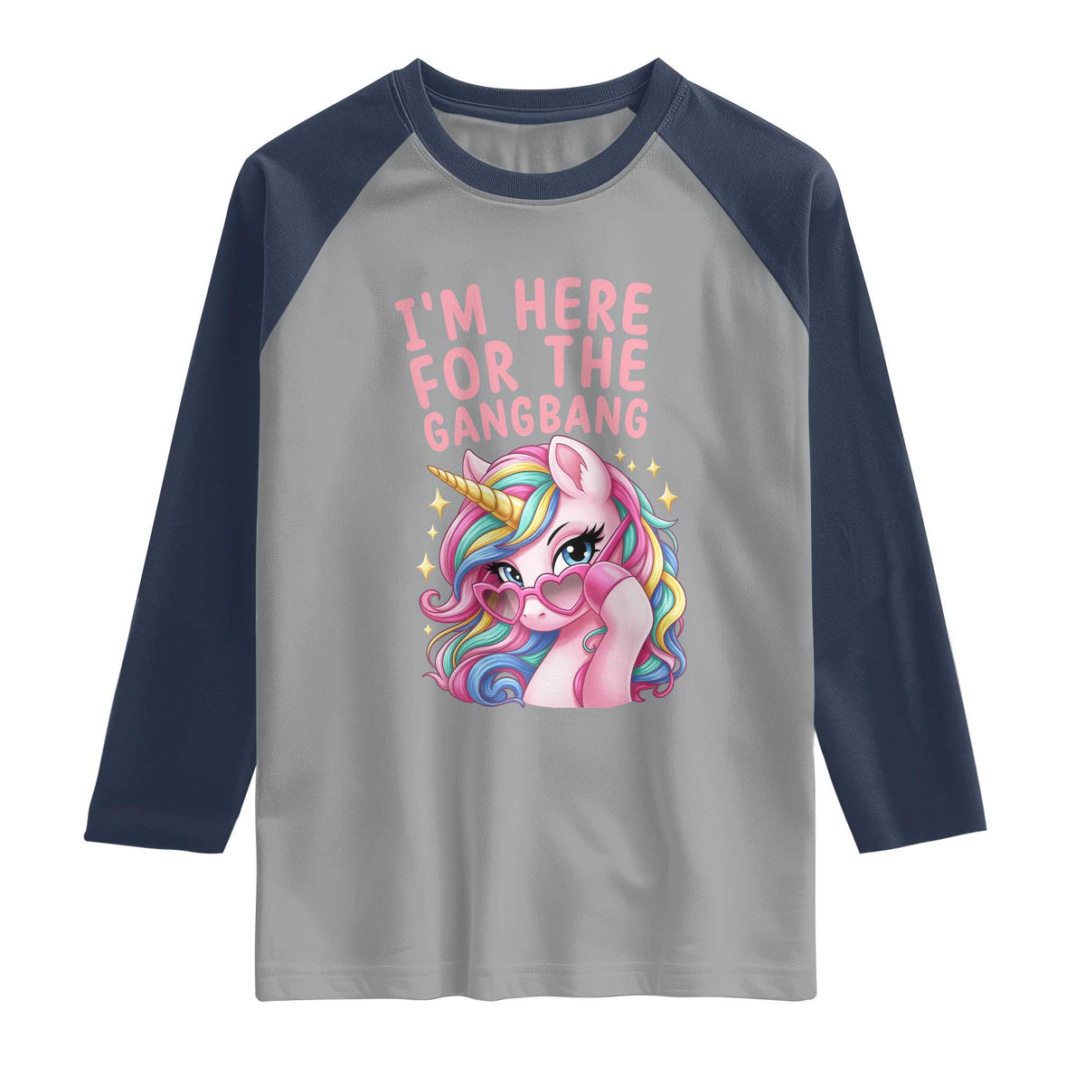 Funny Adult Humor Raglan Shirt I Am Here For The Gangb*ng TS12 Sport Gray Navy Print Your Wear