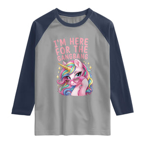 Funny Adult Humor Raglan Shirt I Am Here For The Gangb*ng TS12 Sport Gray Navy Print Your Wear