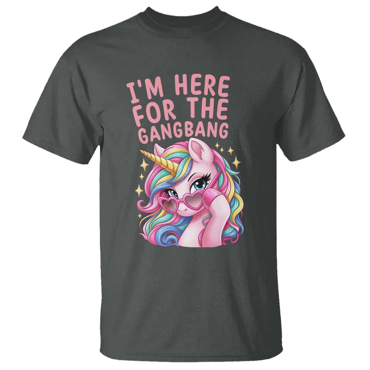 Funny Adult Humor T Shirt I Am Here For The Gangb*ng TS12 Dark Heather Print Your Wear