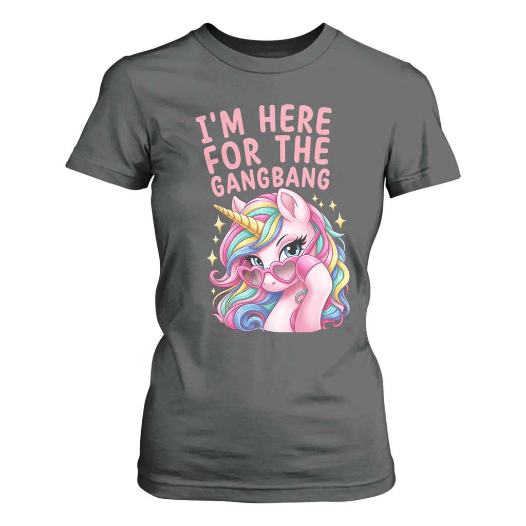 Funny Adult Humor T Shirt For Women I Am Here For The Gangb*ng TS12 Dark Heather Print Your Wear
