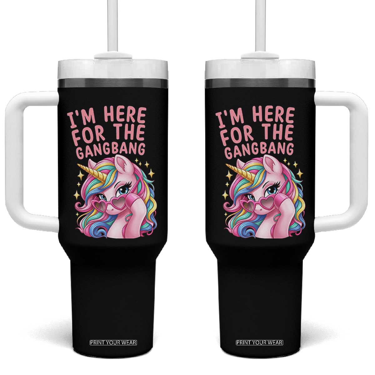 Funny Adult Humor Tumbler With Handle I Am Here For The Gangb*ng TS12 One Size: 40 oz Black Print Your Wear