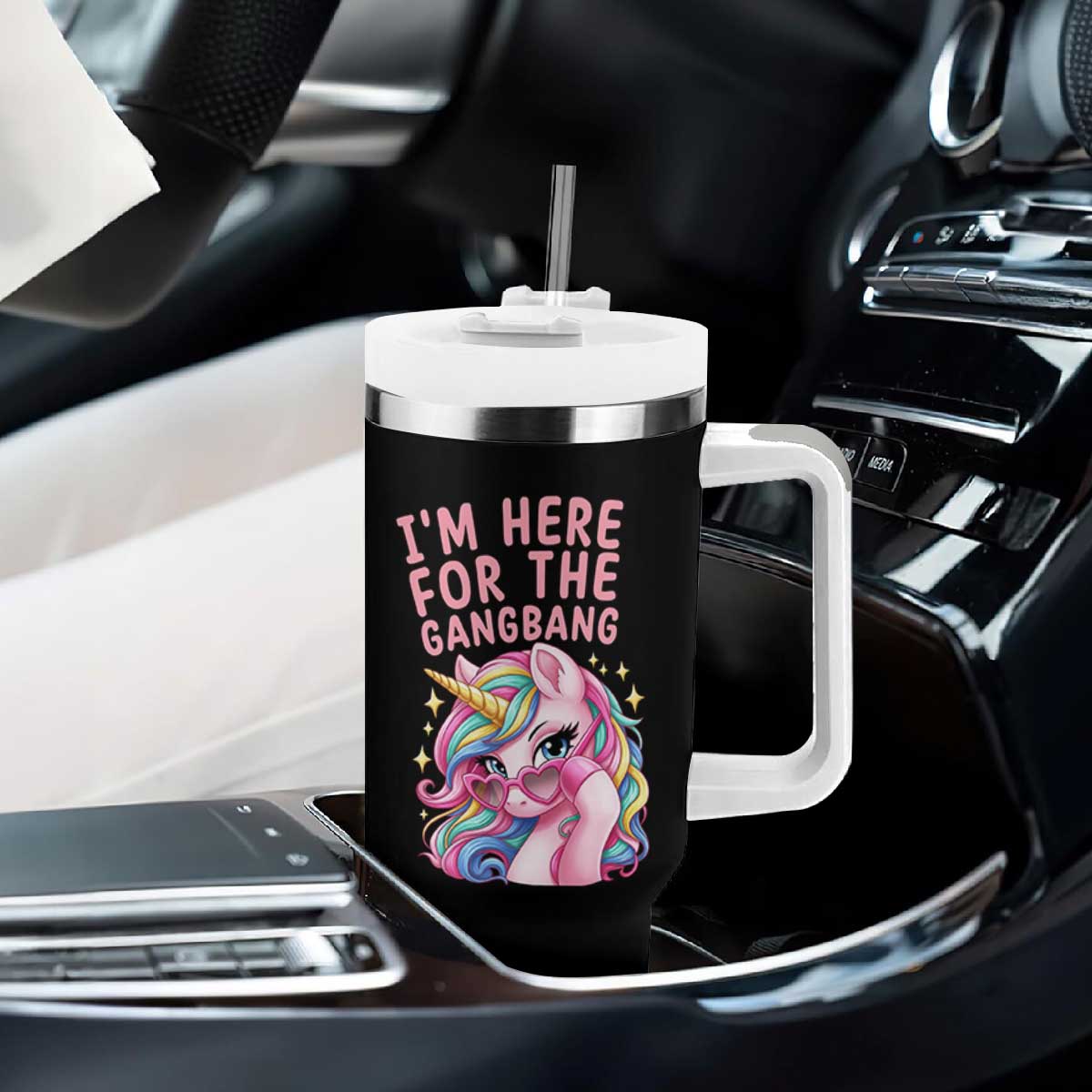 Funny Adult Humor Tumbler With Handle I Am Here For The Gangb*ng TS12 Print Your Wear