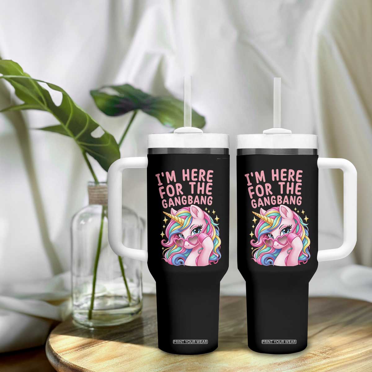 Funny Adult Humor Tumbler With Handle I Am Here For The Gangb*ng TS12 Print Your Wear