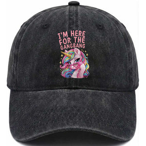Funny Adult Humor Washed Cotton Baseball Cap I Am Here For The Gangb*ng TS12 Print Your Wear