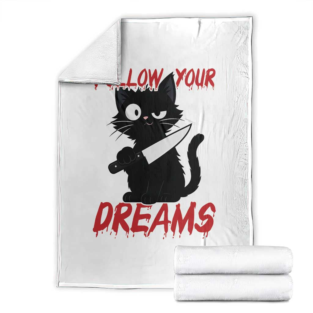 Killer Black Cat Halloween Throw Blanket Follow Your Dreams TS12 White Print Your Wear