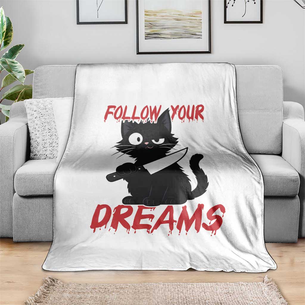 Killer Black Cat Halloween Throw Blanket Follow Your Dreams TS12 Print Your Wear