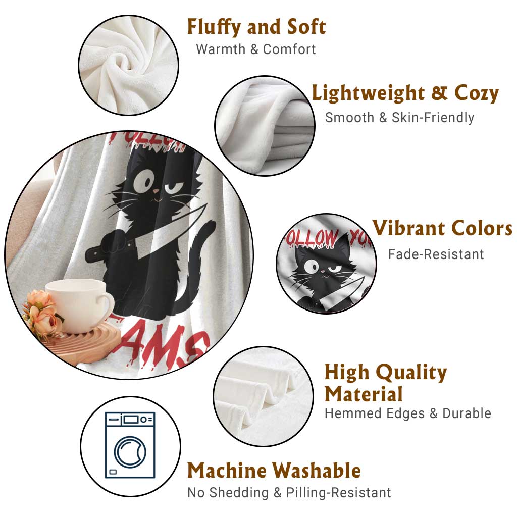 Killer Black Cat Halloween Throw Blanket Follow Your Dreams TS12 Print Your Wear